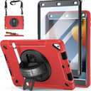 Case for iPad 9th/8th/7th Generation 10.2 Inch: TPU Cover for iPad 10.2 Inch with Screen Protector - Stand - Handle - Shoulder Strap- Pencil Holder- Red
