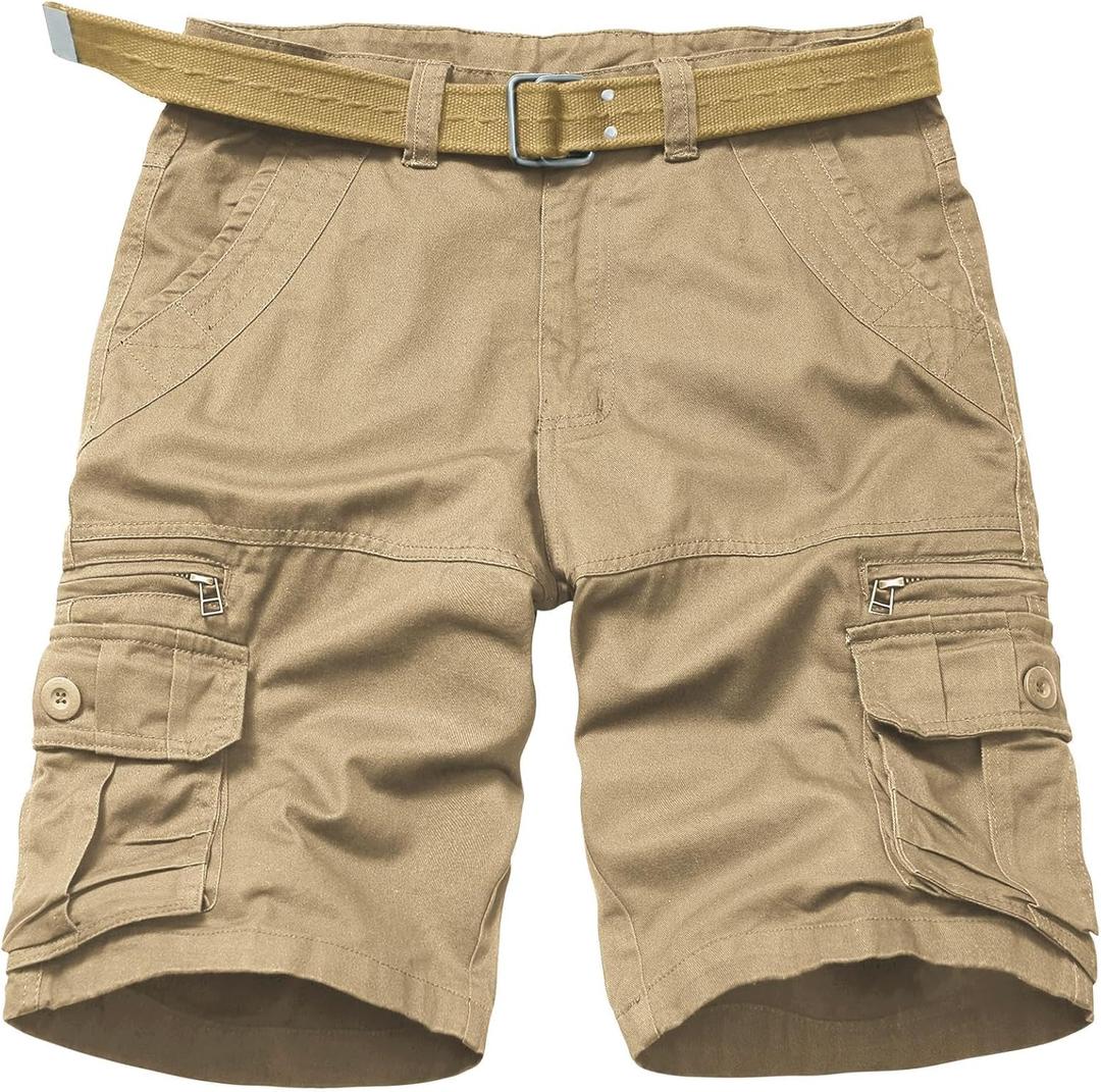Men's Cotton Cargo Shorts Relaxed Fit Outdoor Casual Work Shorts with Zipper Pockets No Belt (36, Khaki)