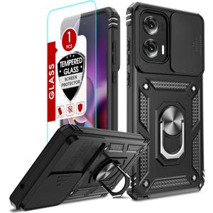 LeYi for Moto G Stylus 5G 2024 Case: with Slide Camera Cover and Screen Protector, [Military-Grade] Case Cover with Magnetic Ring Kickstand for Motorola Stylus 5G 2024, Black