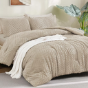 ANGENIA California King Comforter Sets Oatmeal - 7 Pieces Bed in a Bag Cal King Bedding Comforter Sets - Boho Tufted Fluffy Lightweight Bed Sets with Comforter, Sheets, Pillowcases & Shams