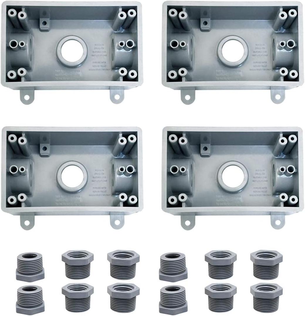 Single-Gang Electrical Outlet Box,Suitable 1/2-Inch or 3/4-Inch Electrical Conduit Weatherproof Outdoor Outlet Box,UL Listed,Plastic Junction Box Outlet4PCS