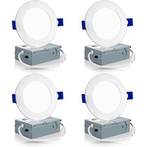 Meconard 4 Pack 4 Inch LED Recessed Ceiling Light with Junction Box, 3000K/4000K/5000K Selectable, 9W=75W 750LM, Dimmable Canless Downlights, ETL and Energy Star Listed