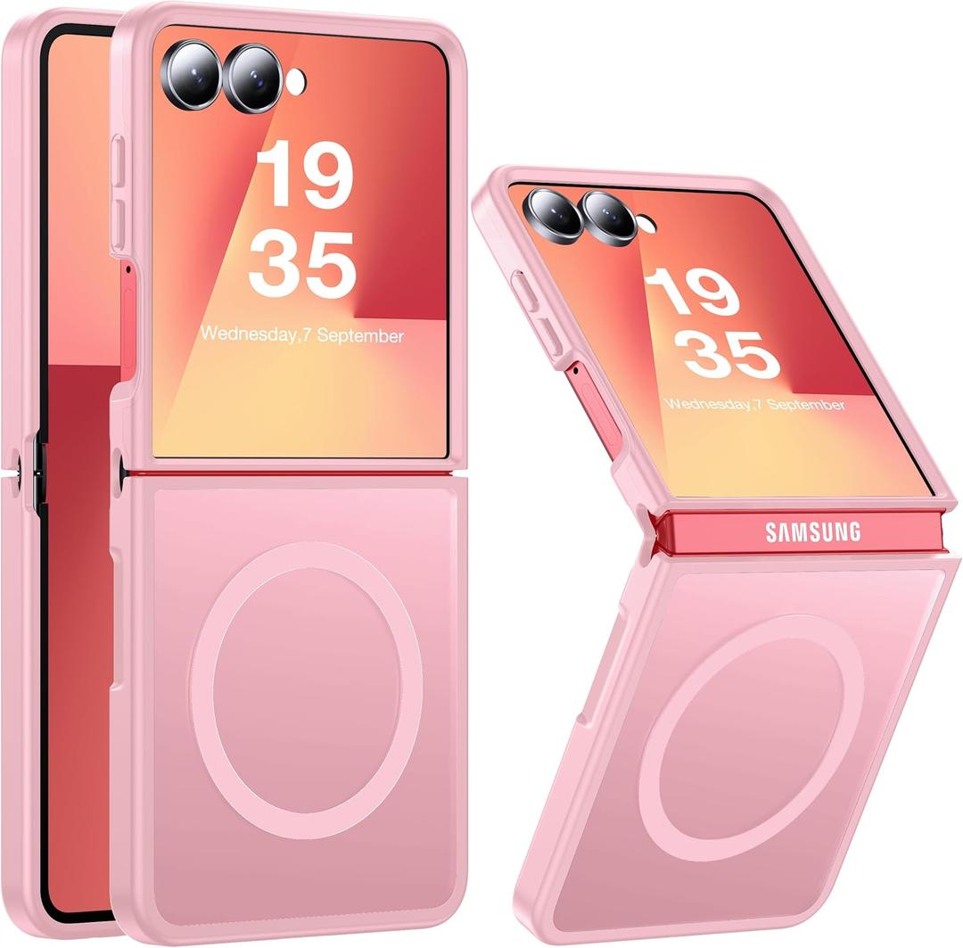 NO.1 Magnetic for Samsung Galaxy Z Flip 7 Case Compatible with MagSafe [Military Grade Drop Tested][Translucent Matte][Anti-Fingerprint] Soft Silicone Bumper for Samsung Flip 7 Case Slim, Pink