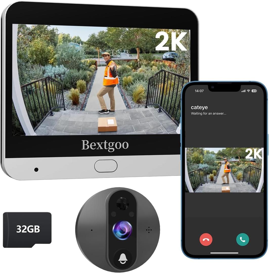 2K Video Peephole Doorbell Camera with 32GB Memory Card, Door Viewer with 4.3" Color Monitor, 8000mAh Battery, 170 Wide View, Motion Detection Alerts, Night Vision