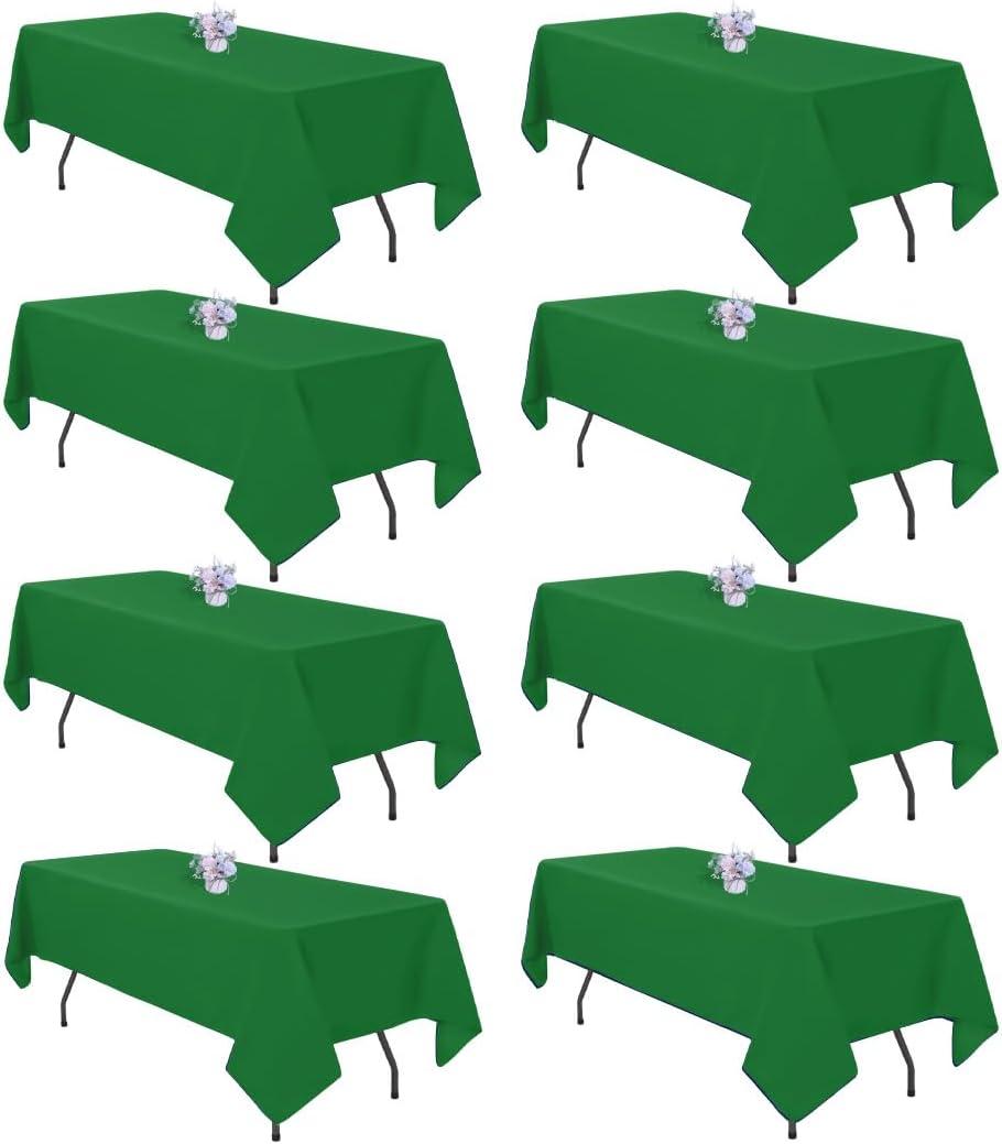 8 Pack Green Table Cloth 60x102 Inch Rectangle Tablecloth for 6 Foot Rectangle Tables, Wrinkle Resistant Washable Polyester Fabric Table Cover for Dining Banquet Wedding Party