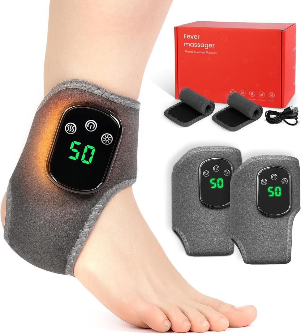 Foot Triple Method Massager - Cordless Portable Foot and Ankle Massager with 3D Heat Wrap, Adjustable Fit & Soothing Vibration Foot Massagers, Ideal Gift for Parents  Gray