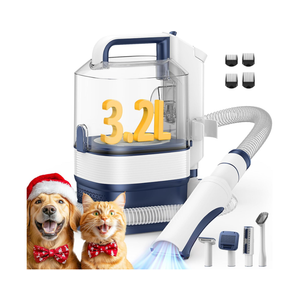 Dog Grooming Kit with Vacuum, All-in-One Pet Grooming Vacuum for Dogs and Cats, Low Noise Pet Hair Clipper & Shedding Brush, Dog Hair Remover, Cat Pet Groomer Set with Cleaning Brushes, White, Model: GDV03