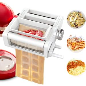 ANTREE 3-IN-1 Pasta Attachment & Ravioli Attachment for KitchenAid Stand Mixers, Pasta Maker accessories included Pasta Sheet Roller, Spaghetti Cutter and Ravioli Maker Attachment (White/Silver)