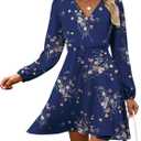 MixShe Summer Dresses for Women 2025 Wedding Guest Dress Fall Fashion Italian Outfits Elegant Classy Homecoming Clothing Plus Size Beach Vacation Clothes A Navy Floral Medium (Blue, M)