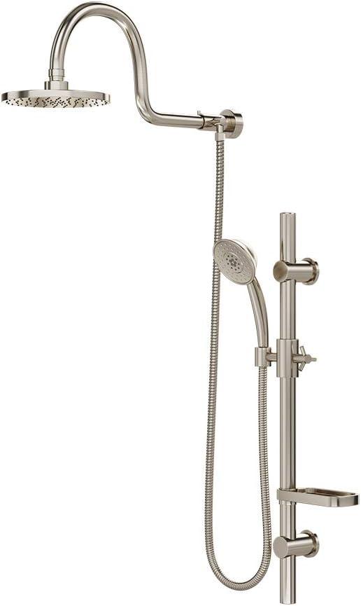 PULSE ShowerSpas 1019-BN Aqua Rain Shower System with 8" Rain Showerhead, 5-Function Hand Shower, Adjustable Slide Bar and Soap Dish, Brushed Nickel Finish