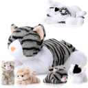Skylety 5 Pieces Cat Stuffed Animal with Babies Inside Belly Plush Cat Pregnant Mommy Kitty with 4 Cute Fluffy Stuffed Kittens Christmas Birthday Surprise Gifts(Gray)
