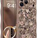 GVIEWIN for iPhone 17 Pro Max Case Compatible with MagSafe [Curly Wave Edge][Full Camera Protection] Floral Translucent Shockproof Magnetic Women Phone Case for 17 Pro Max, Apricot Blossom/Brown