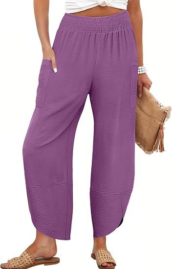 ANRABESS Womens Wide Leg Palazzo Capri Pants 2026 Summer Casual High Waisted Barrel Lounge Flowy Cropped Beach Work Trousers  Large