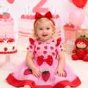 ODASDO Baby Girls Strawberry Bee Cow Birthday Cake Smash Outfit Short Sleeve Dress with Bowknot Headband Set