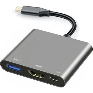 USB C to HDMI Multiport Adapter Cable with Charging Port, USBC HDMI Adapter Converter for Mac iPad pro MacBook, 4K HDMI to USB C Hub Adapter for Monitor Laptop, USB-C to USB 3.0 Adapter 10Gbps Dongle