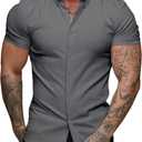 URRU Men's Muscle Dress Shirts Slim Fit Stretch Short Sleeve Casual Button Down Shirts for Men (Medium)