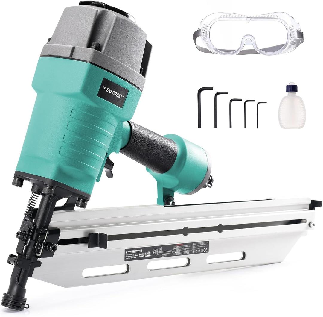 Framing Nail Gun 21 Degree 2-Inch to 3-1/2-Inch with Tool-Less Depth Adjustment Pneumatic Framing Nailer Air Nail Gun for Wall Sheathing, Siding Mount