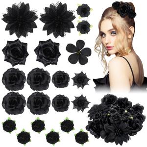 BBTO 21 Pcs Flower Hair Clip Rose Hair Clips Barrettes for Women Flower Accessories Boho Bride Claw Clip Hairpin Brooch Pin Headpiece for Wedding (Black)
