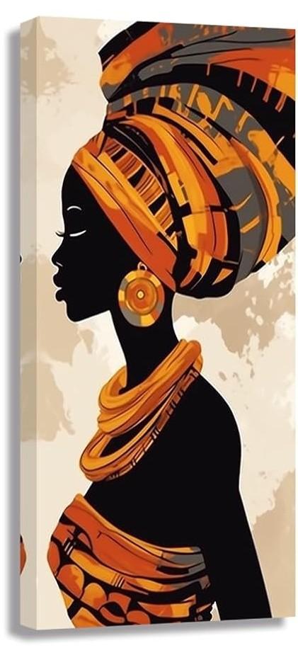 ZXHYWYM African Women Wall Art Traditional Black Girl Portrait Picture Africa Tribal Ethnic Ancient Tribe Painting Prints Vintage Style Canvas Vertical Artwork, 8.00" x 16.00"