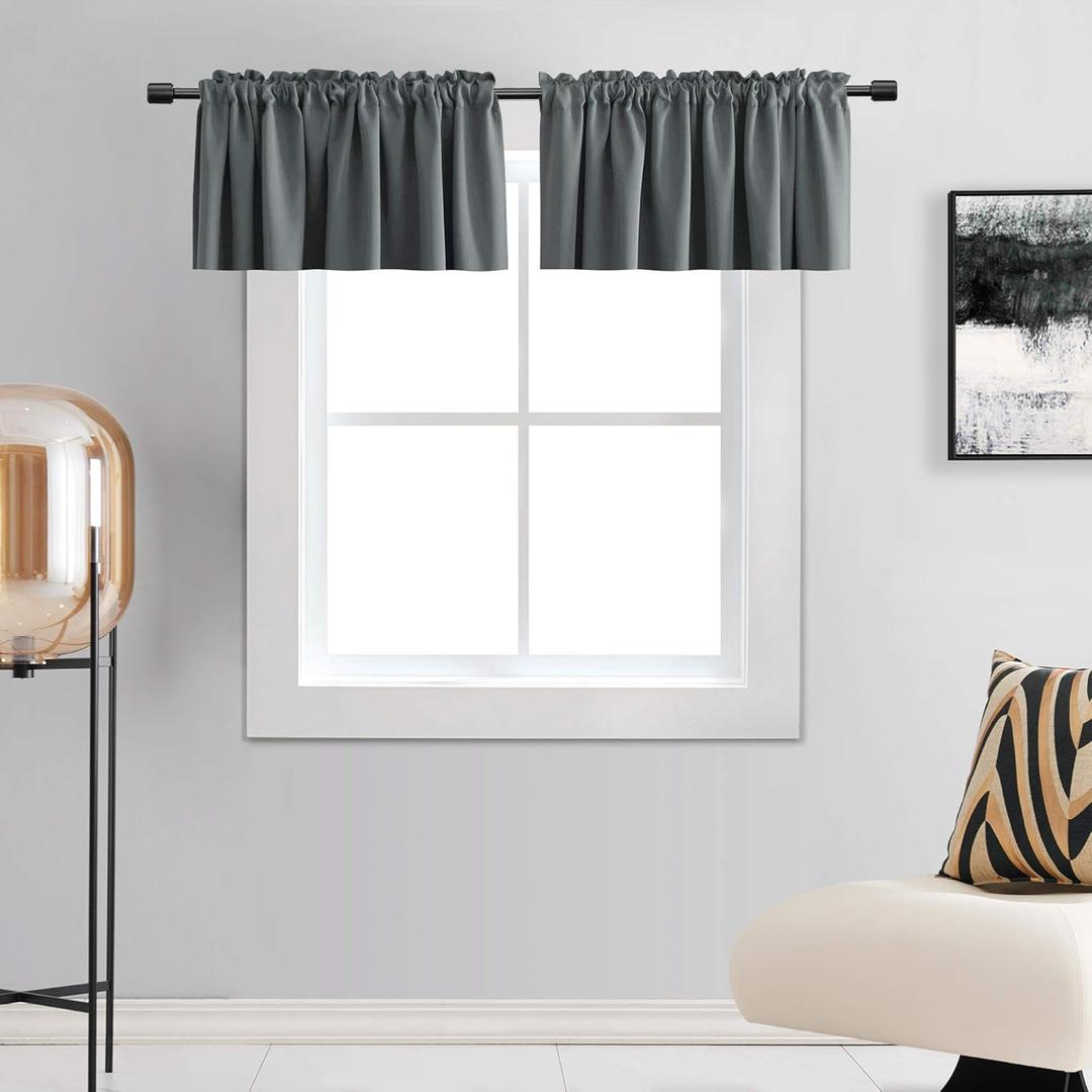 DONREN Medium Grey Valance -Basement Valances for Small Window with Rod Pocket (2 Panels,42 by 18 Inch) (42"W x 18"L (Pack of 2), Medium Grey)