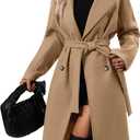 OPCAKM Women's Winter Wool Blend Pea Coat Double Breasted Notch Lapel Long Trench Coat