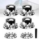 2 Front and 4 Rear Axle Wheel Covers 33mm Axle Cover Dome Chromed Thread-On Standart Lug Nut Covers with Removable Hub Caps for Semi Truck (Installation Tool Included)