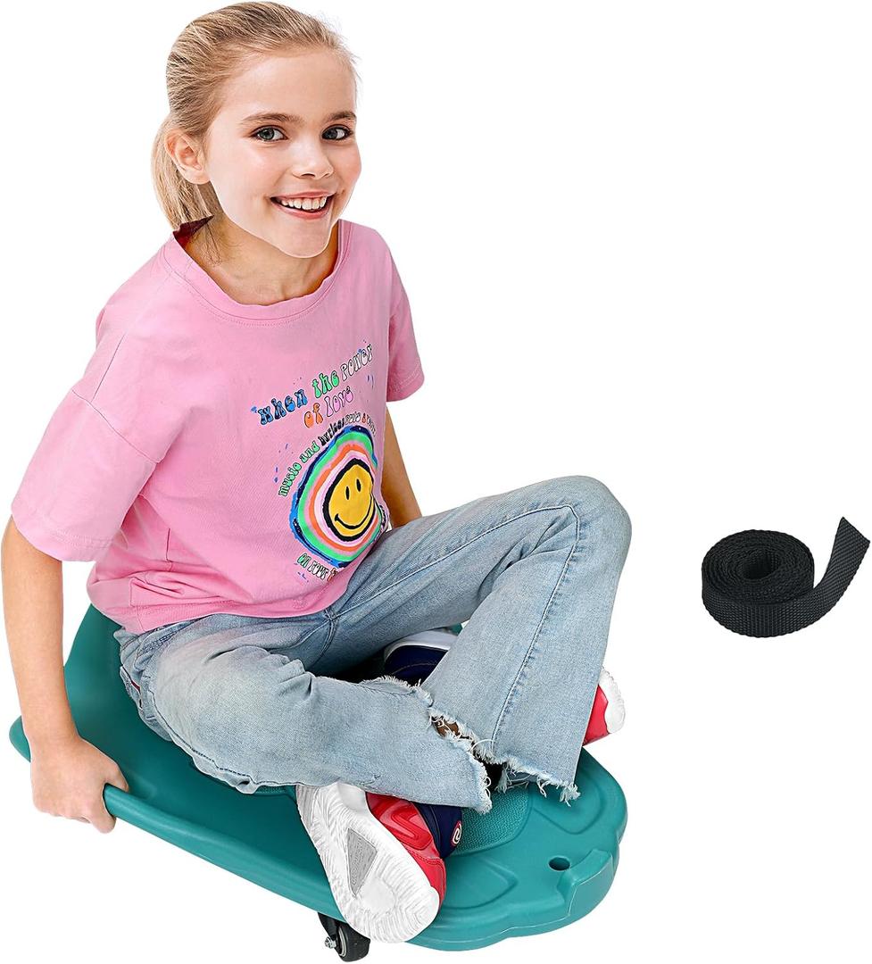 Large Scooter Board for Kids, Plastic Floor Scooter Board with Handles and Buckle, Gym Scooters for Indoor Outdoor Sports,Sensory Training