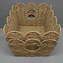 2 Pack Scalloped Wicker Baskets for Shelves, Paper Rope Storage Baskets for Organizing with Handles, Decorative Woven Baskets for Bathroom, Closet, Nursery