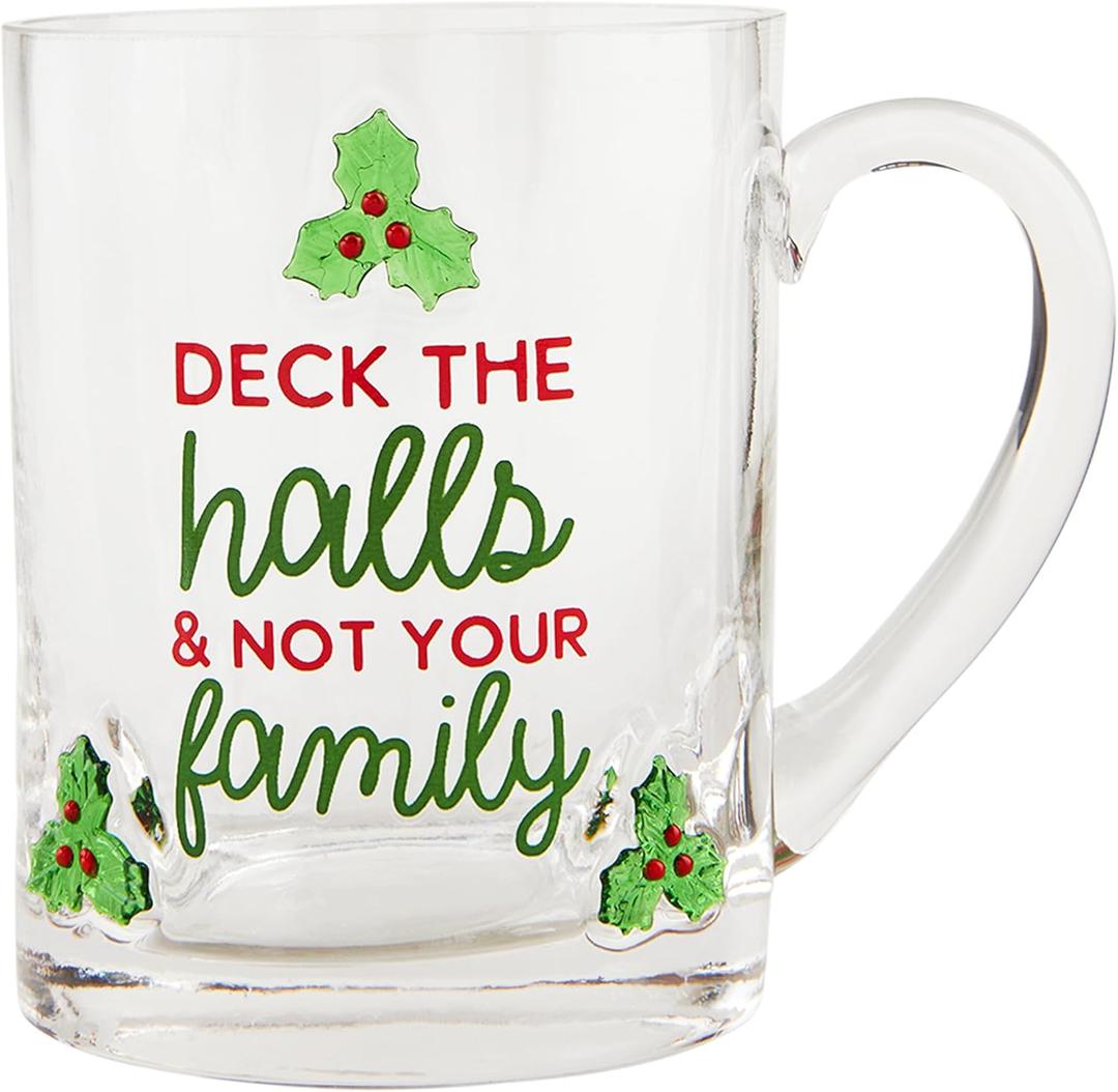 Mud Pie Christmas Glass Icon Mug, Deck, 13oz