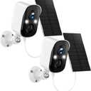 Solar Security Cameras Wireless Outdoor,2K Solar Camera Wireless for Home, 2.4GHz WiFi,Color Night Vision,Two-Way Talk,IP66 Waterproof,Two Spotlights,Cloud/SD (2 Packs,White)
