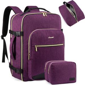 LOVEVOOK 40L Travel Backpack for Women Men,Waterproof Airline Approved Carry On Luggage Travel Essentials,TSA Carry On Backpack Personal Item Travel Bag Suitcase Weekender Traveling with Packing Cubes (Large-40L-4Pcs, Dark Purple-black)