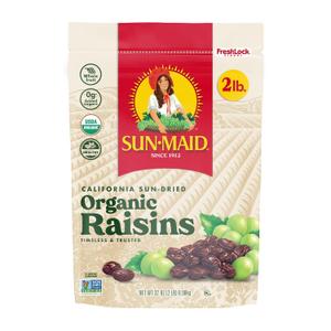 Sun-Maid Organic California Sun-Dried Raisins - 32 oz Resealable Bag - Organic Dried Fruit Snack for Lunches, Snacks, and Natural Sweeteners (EXP 05/20/27)