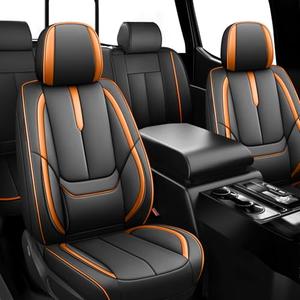ILMO 5PCS Breathable Leather Seat Covers for Ford Bronco 2021-2026 – Soft, Waterproof & Wear-Resistant Full Coverage Front Seat Covers (Black & Orange)