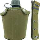 Plastic Military Canteen, 1 Quart Portable Army Water Bottle with Cup Sleeves and Waist Belt for Hiking Camping Climbing and Most Outdoor Activities