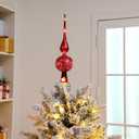 Gejoy Mercury Glass Finial Christmas Tree Topper 12 Inches Vintage Spherical Xmas Tree Topper Mid Century Christmas Ornament for Home Xmas Holiday Party Decorations(Burgundy)