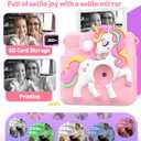 Kids Camera Instant Print with Silicone Cover, Creative Gifts for Girls Age 4-12 Birthday Christmas, 1080P Digital Camera Toy with Memory Card - Pink