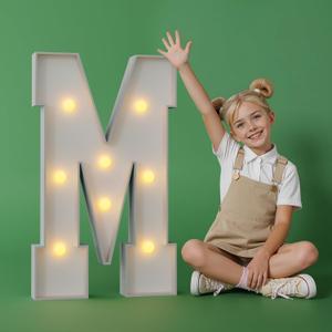 2.3FT Marquee Letters M Large Light Up Letters Cool White Big Foam Cardboard Graduations Prom Marry Me Wedding Birthday Party Decorations Backdrop Sign M