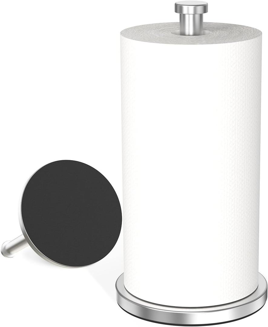 VEHHE Paper Towel Holder Countertop, Weighted Non-Slip Base, Stainless Steel Paper Towel Holder for Kitchen Bathroom (Silver)