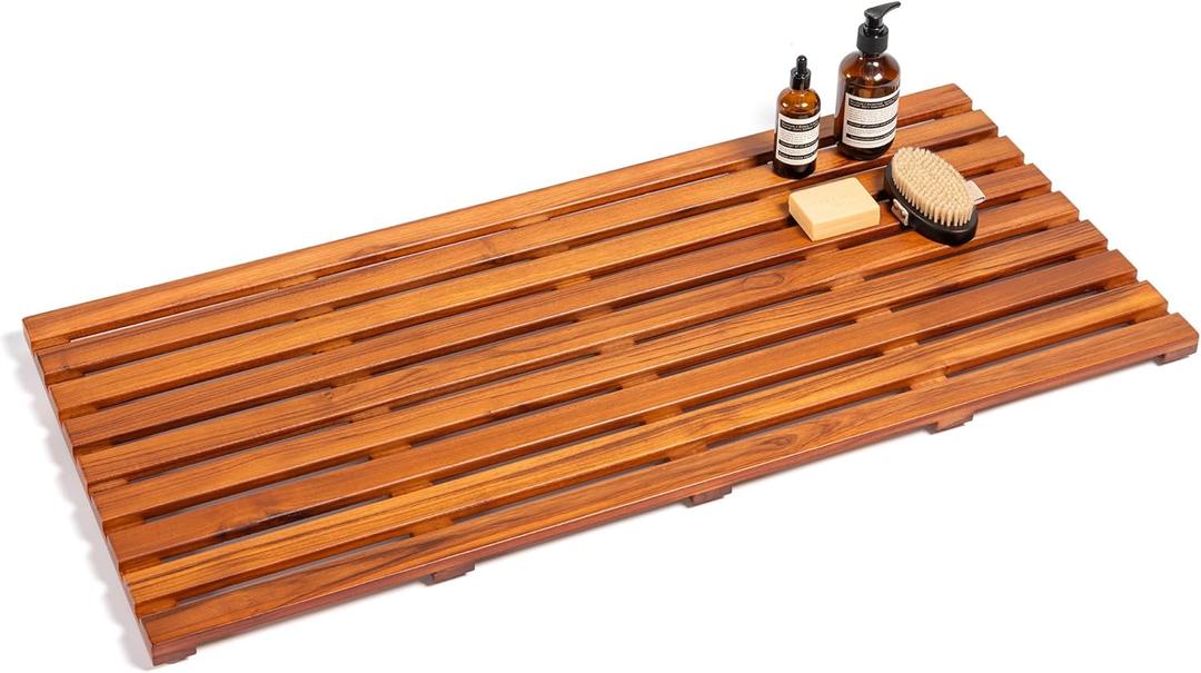 Teak Bath Mat 40"x18" Extra Large - Solid Wood Shower Mat for Bathroom, Spa & Outdoor Use - Non-Slip Fast-Drying Design - Natural Teak Wood - Wide Slat Floor Mat for Tub & Pool