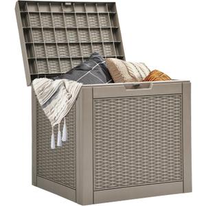 YITAHOME 32 Gallon Outdoor Storage Box, Water Resistant Resin Deck Box, Indoor Outdoor Lockable Storage Container for Patio, Garden, Cushions, Tools, Equipment(Brown)