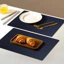 Vinyl Placemats Set of 6-1217.7 Inch Waterproof & Heattable Placemats, Fall Faux Leather Wipeable Outdoor Table Mat for Dining, Kitchen, Indoor Outdoor Use (Dark Blue, Diamond Pattern)