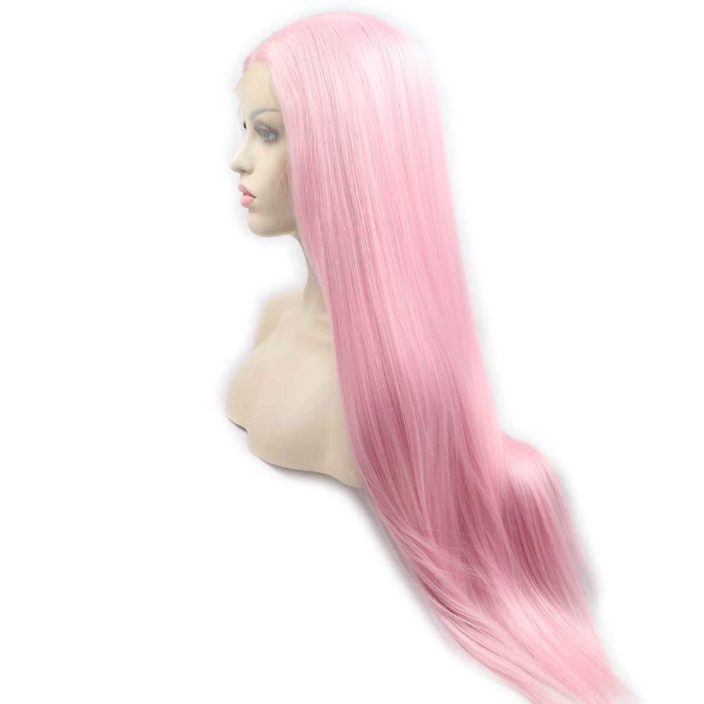 Melody Long Silky Straight Wigs Pink Wigs Synhetic Lace Front Wigs Baby Pink Hair Heat Resistant Fiber Hair For Women Cosplay Wigs