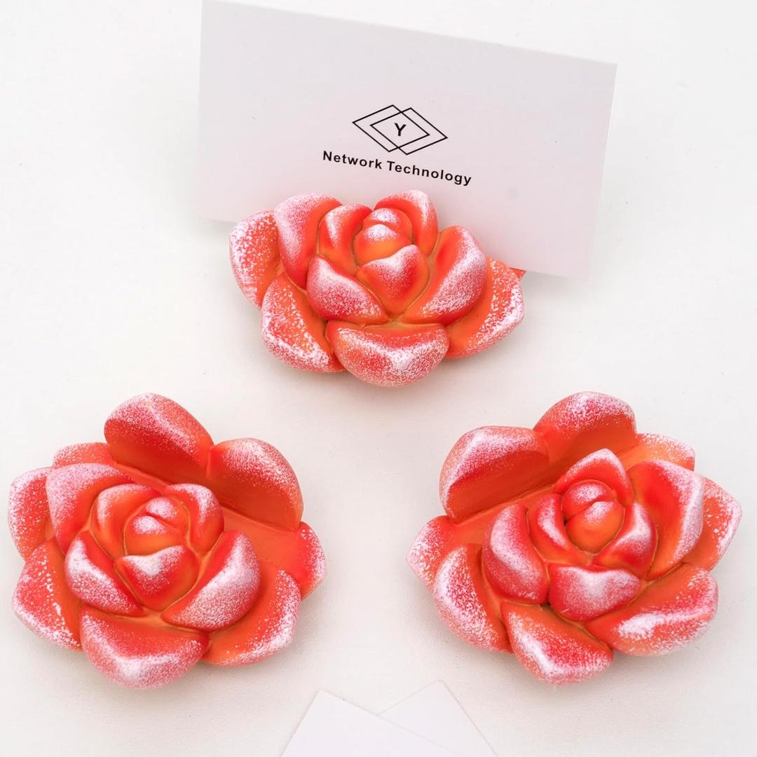 Resin Cute Succulent Business Card Holder for Desk, Stylish Desk Organizer, Vertical Display Stand for Office/Store/ Weddings/Tabletop, Unique Gift and Decor for Name Cards (3 Orange Packs)
