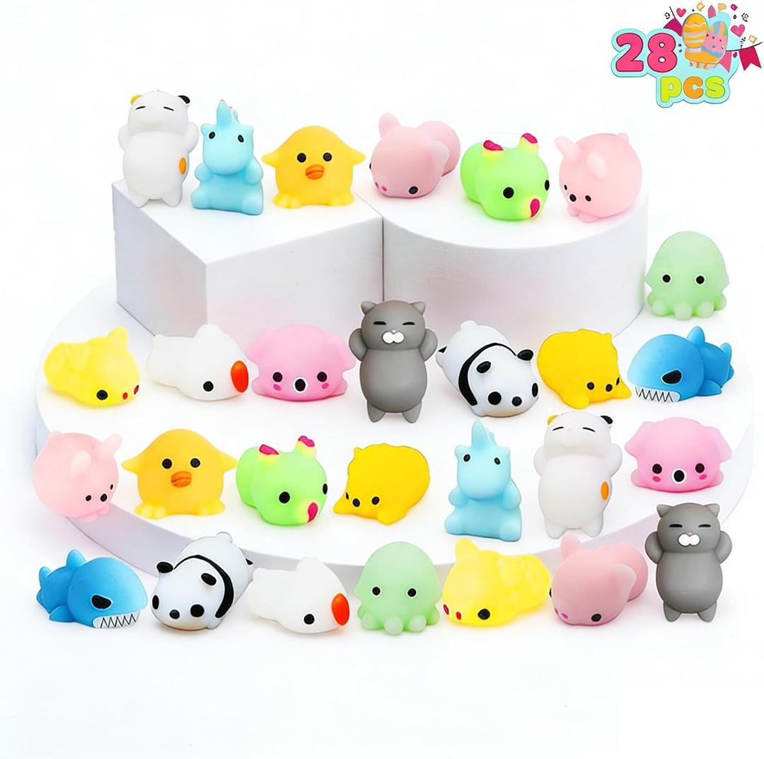 CAMIRUS Mochi Squishies Toys, 28PCS Kawaii Min Squishies Party Favors for Kids Stress Relief Toys, Classroom Prizes, Birthday Gifts, Basket Stuffers Filler, Easter Eggs Hunt, Easter Party Favors