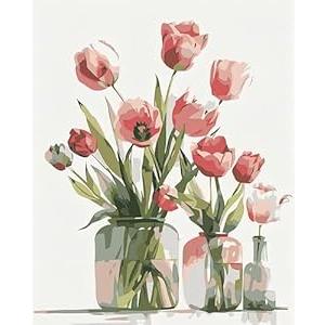 Ginkko Paint by Numbers Kit for Adults Beginner & Kids Ages 8-12 with Wooden Frame Easy Acrylic on Canvas 12x16 inch with Paints and Brushes, Bottle Flower (Include Framed)