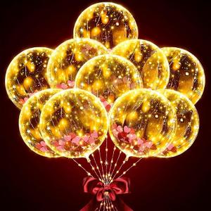 10 Pcs LED Balloons Light Up Balloons for Parties – Clear 18" Balloon with Gold String Lights & Individual Switch – Light Up Valentines Day Decorations for Holiday Parties, Batteries Not Included