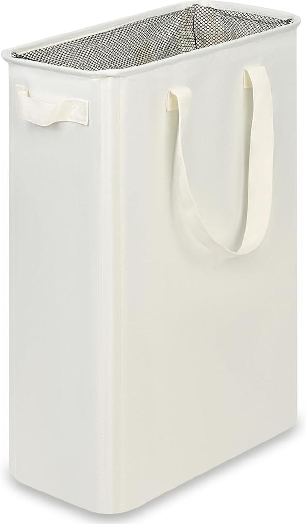 Slim Laundry Basket, Narrow Laundry Hamper with Handles, Collapsible Dirty Clothes Hamper, Tall Laundry Bin for Laundry Room, Dorm and Bedroom, 12.7 Gallons(48L) Beige