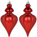 2 Pcs 9" Large Christmas Ball Ornaments - Shatterproof Finial Drop Decorations for Holiday Tree - Red Big Hanging Balls