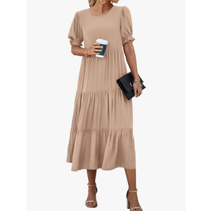 PRETTYGARDEN Summer Dresses for Women 2026 Casual Floral Boho Midi Sun Dress Puff Short Sleeve Flowy Beach Vacation Sundress Size XL