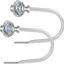 2 Pack Silver Curtain Holdbacks, USFOOK Decorative Drapery Tiebacks (2 Pack/1 Pair), Curtain Tie Back Hooks for Wall with Translucent Finials (6.1" L x 4.1" W)